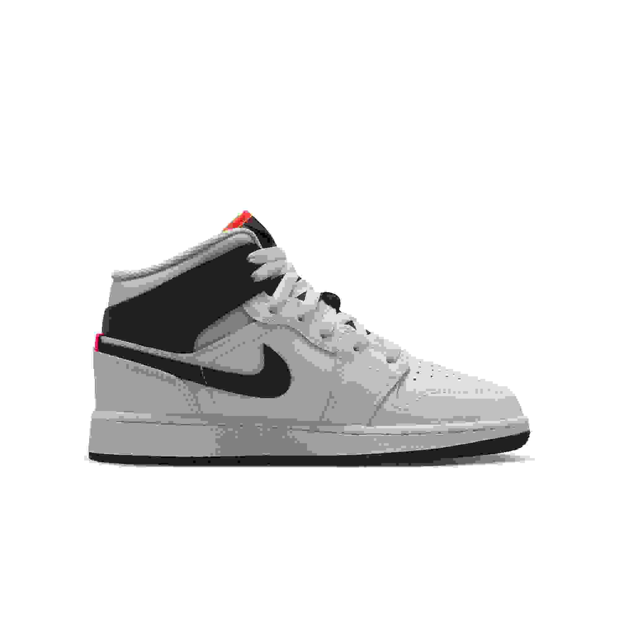 Jordan 1 Mid Grade School Boys' "Summit White/Black/Infrared 23" Shoe